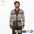 Poncho cuello Intarsia Cardigan suéter de los hombres con cinturón